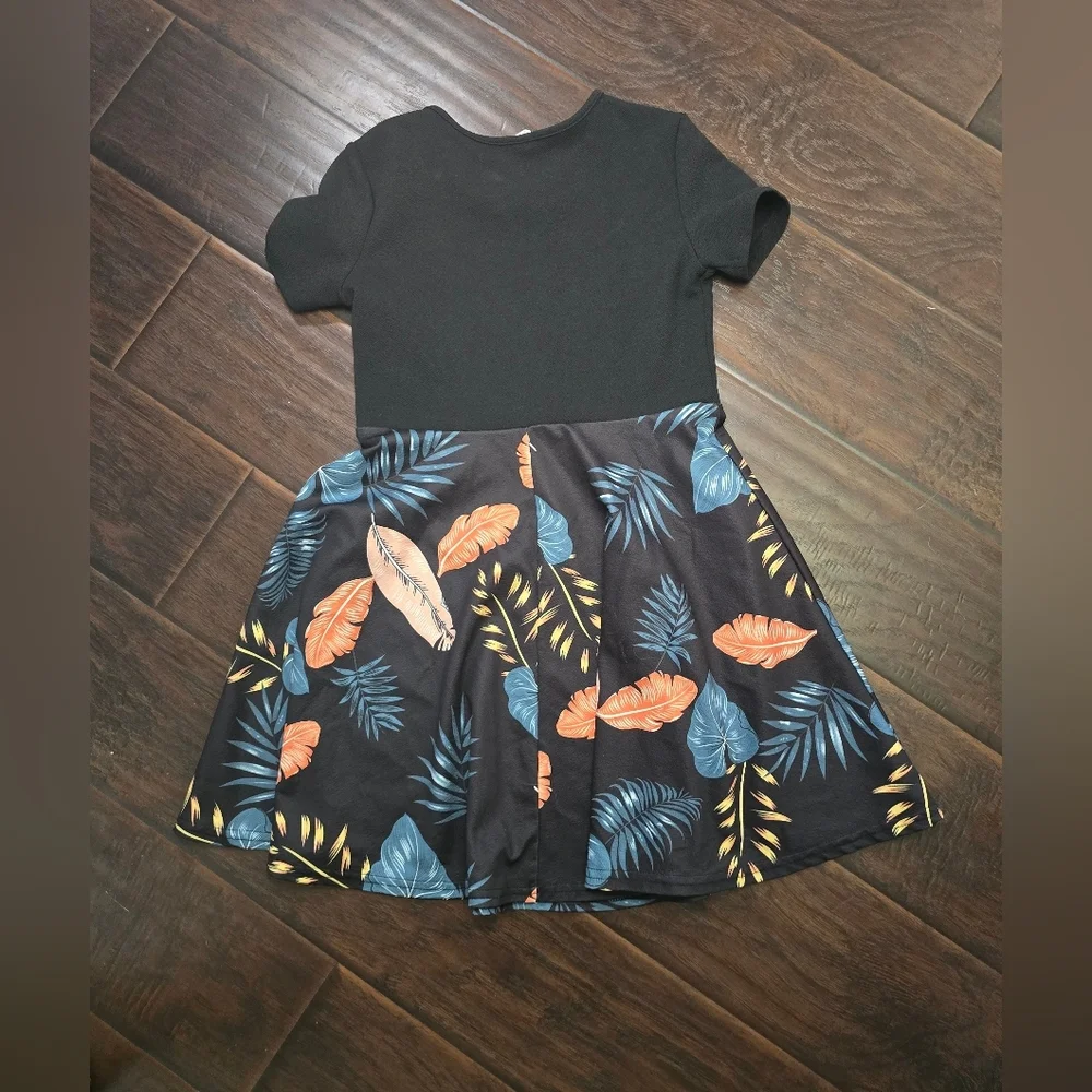 Shein Girls Black Tropical Casual Dress 11Y